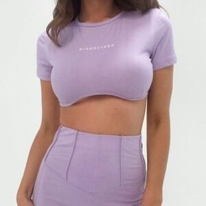 Missguided Lavender Lilac Cropped T Shirt Top Leggings Womens Size Small